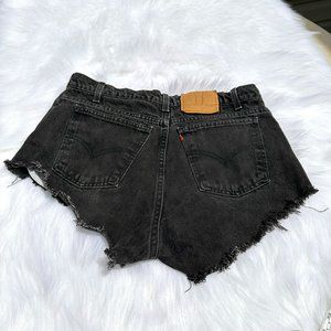 Levi's Jean Shorts Vintage Orange Tag Tab Black Denim Cut Off Boho Hippie Sz 34